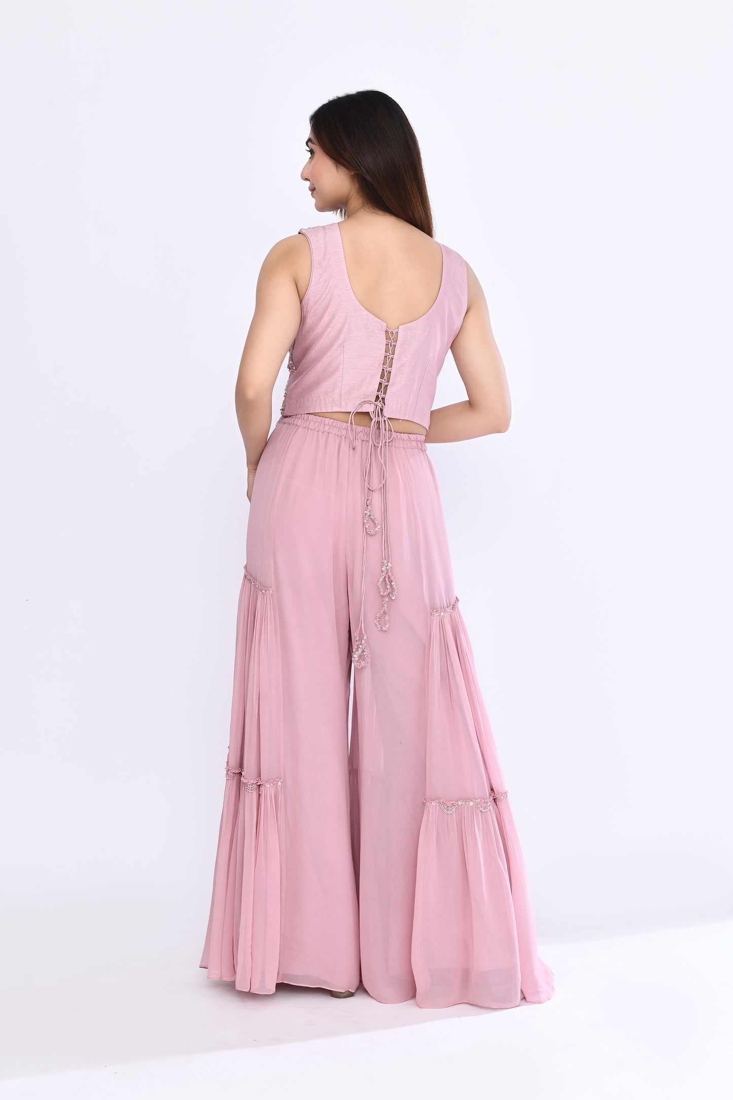 Gilded Sharara Set in Rose Pink