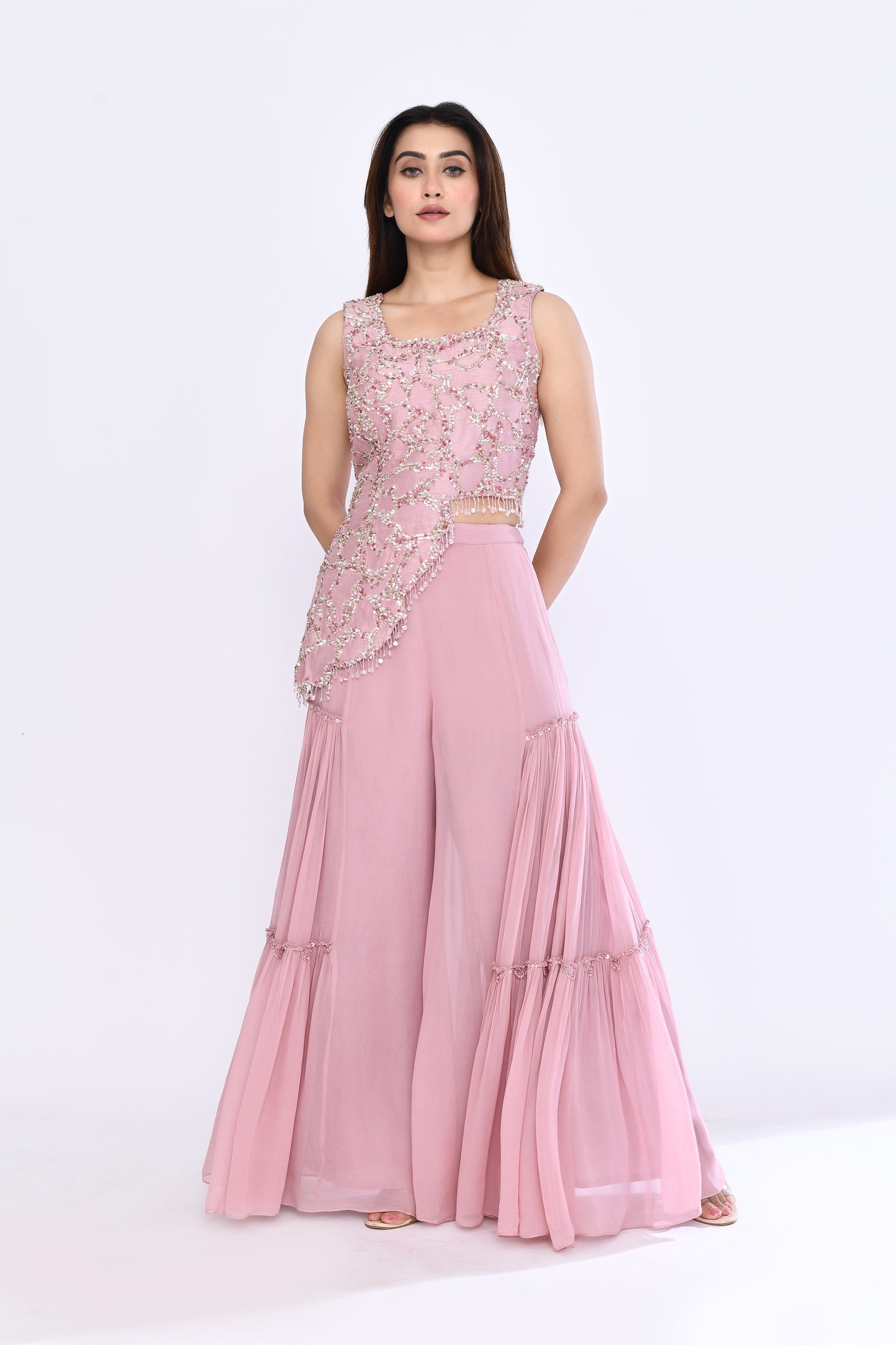 Gilded Sharara Set in Rose Pink