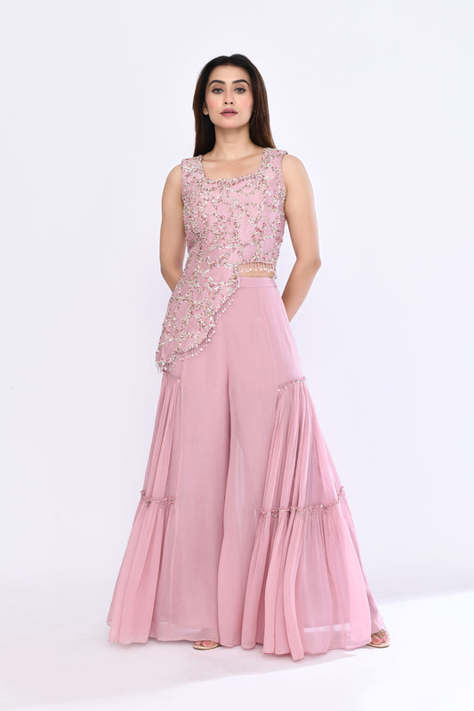 Gilded Sharara Set in Rose Pink