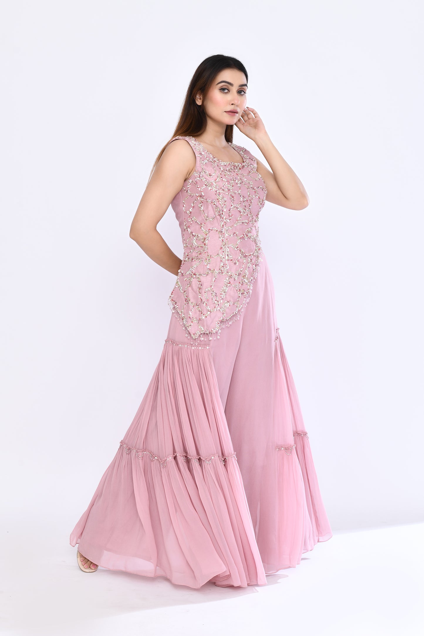 Gilded Sharara Set in Rose Pink