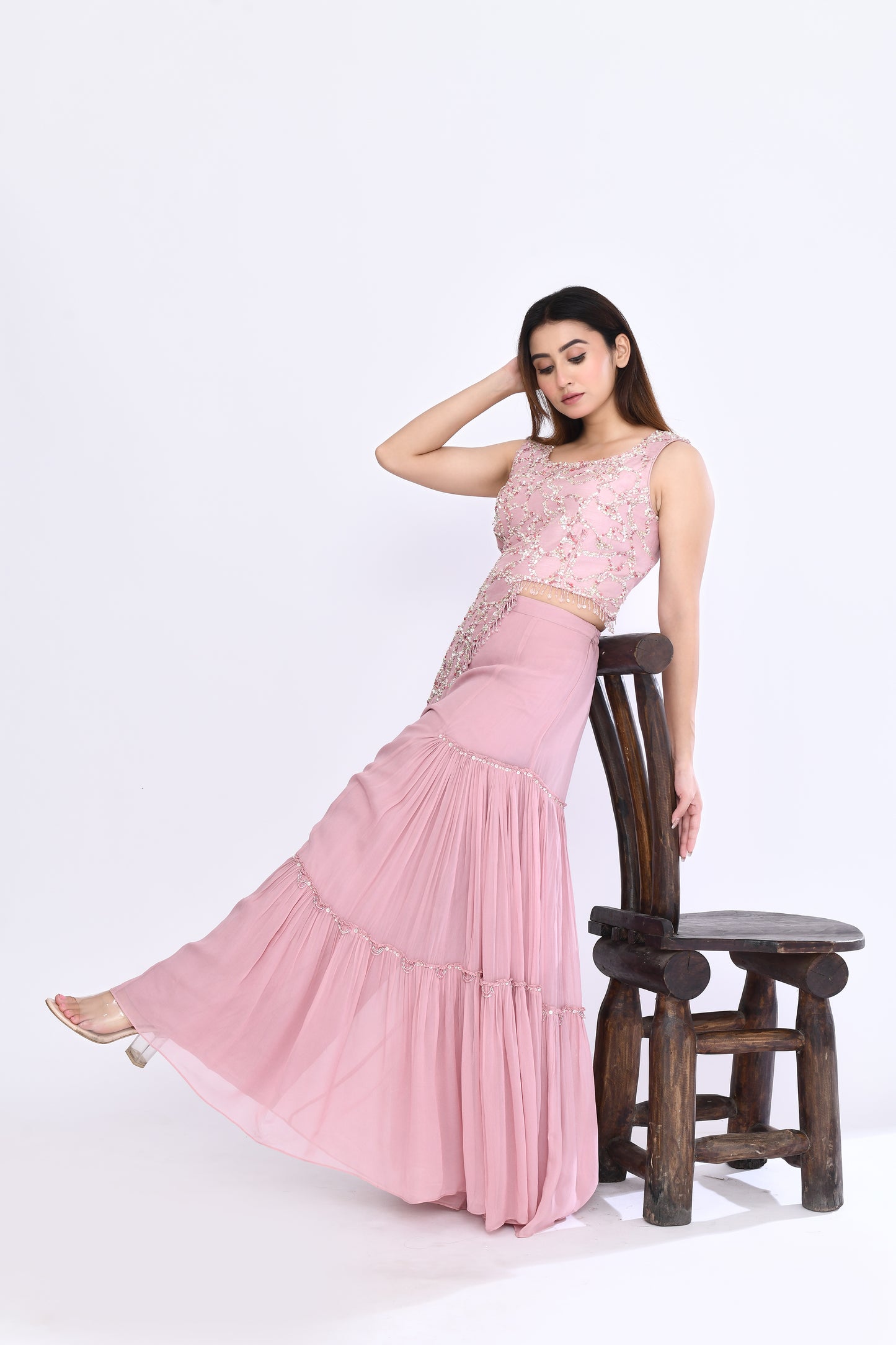 Gilded Sharara Set in Rose Pink
