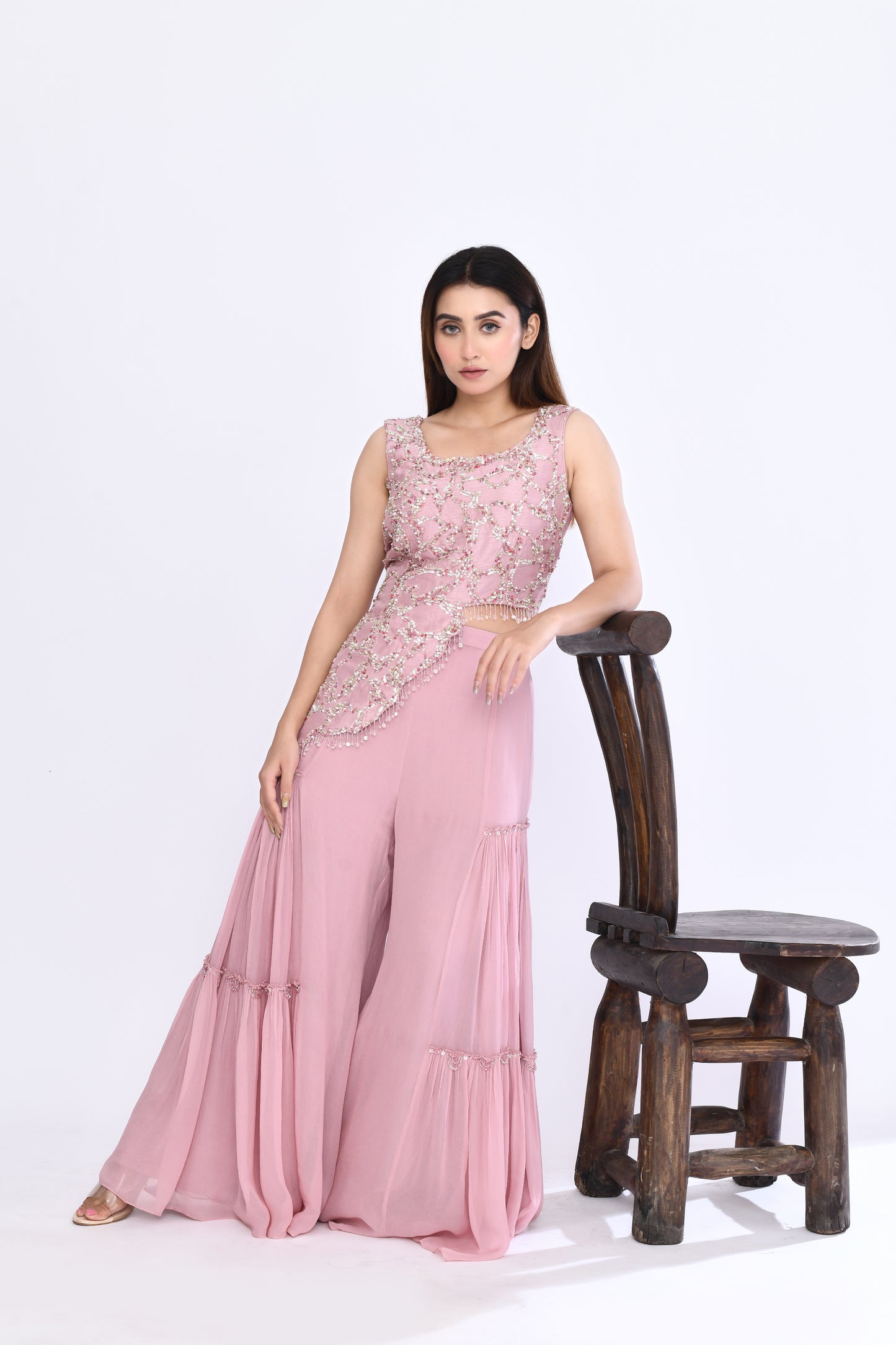 Gilded Sharara Set in Rose Pink