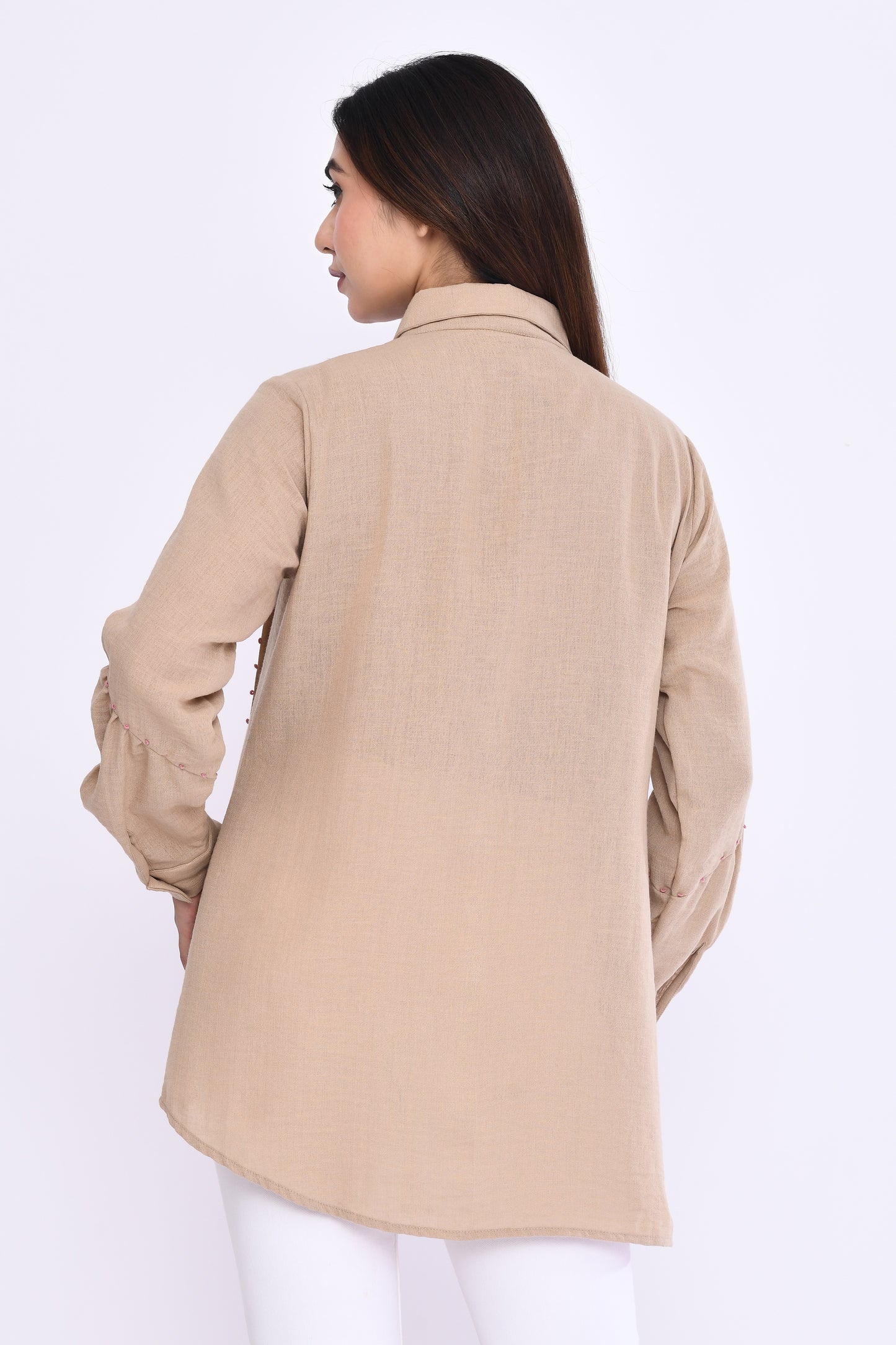 Geometric Appliqué Shirt in Beige
