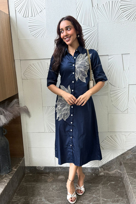 Indigo Bloom Shirt dress