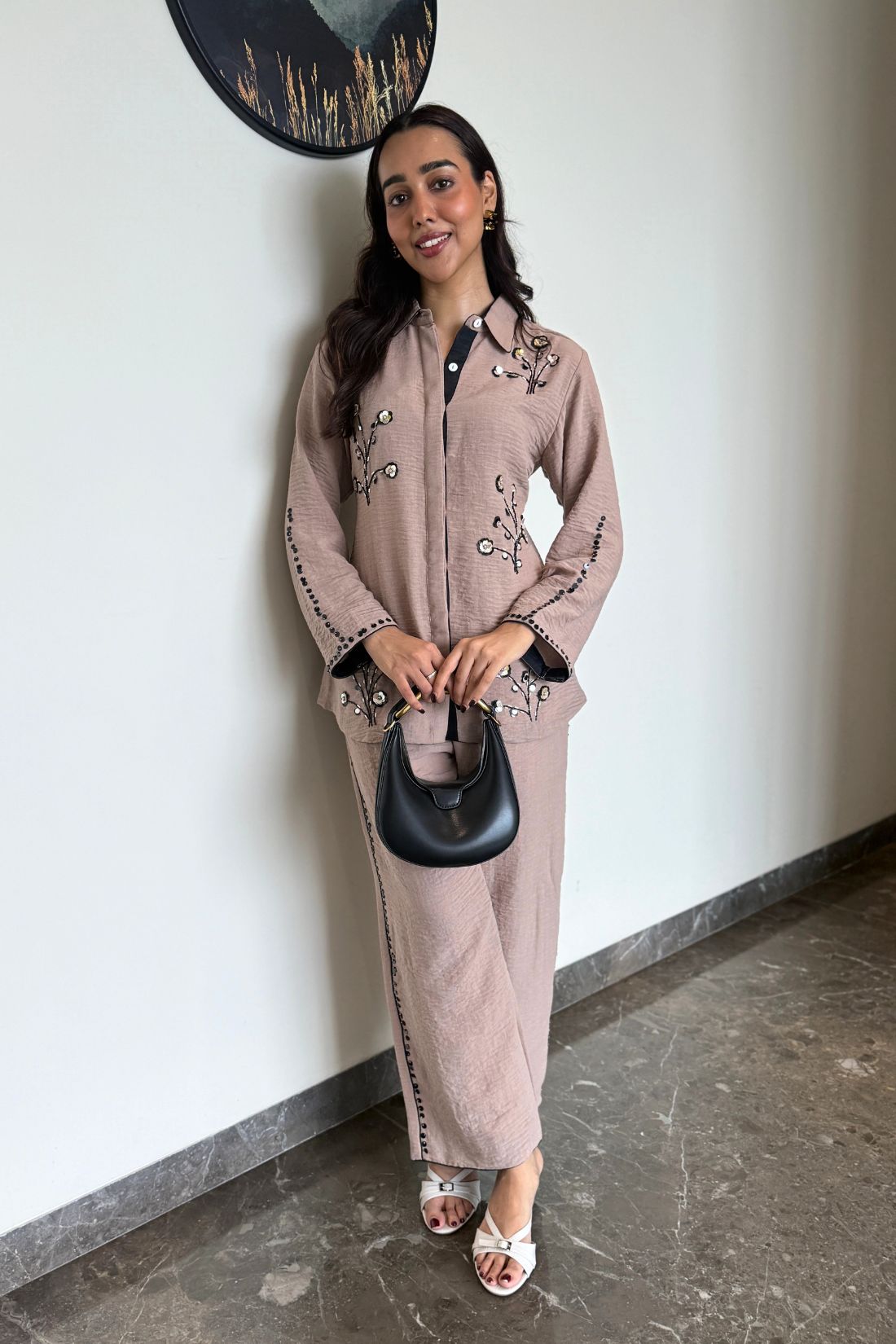 Beige Flora Coord Set