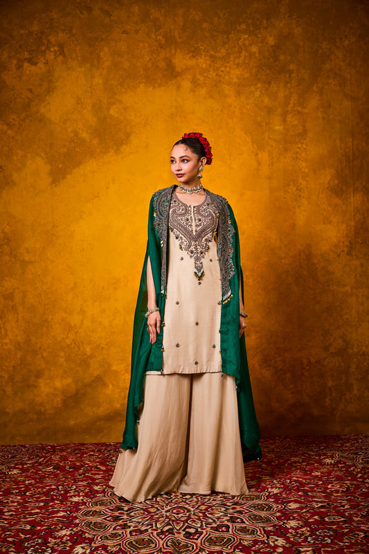 Ivory Green Noor cape set